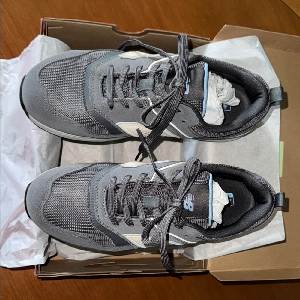 New Balance Charcoal and Cream Athletic Shoes NEW in box!